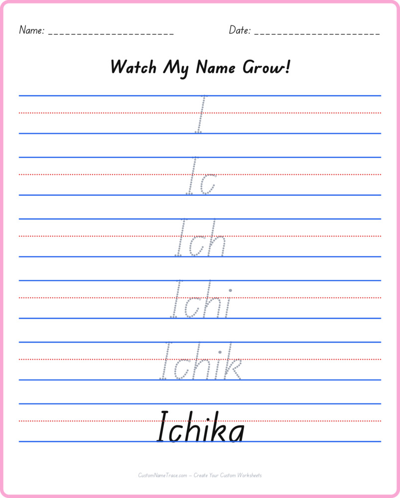 Free Ichika custom name tracing - pyramid free worksheet