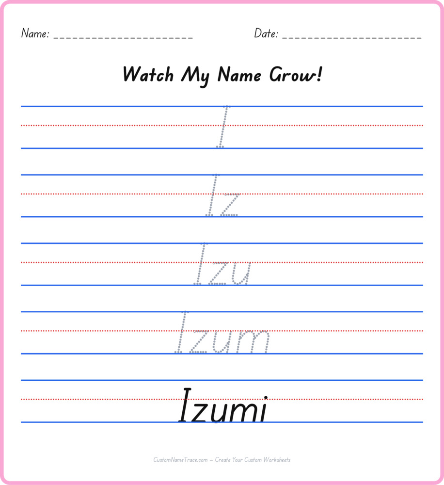 Free Izumi custom name tracing - pyramid free worksheet