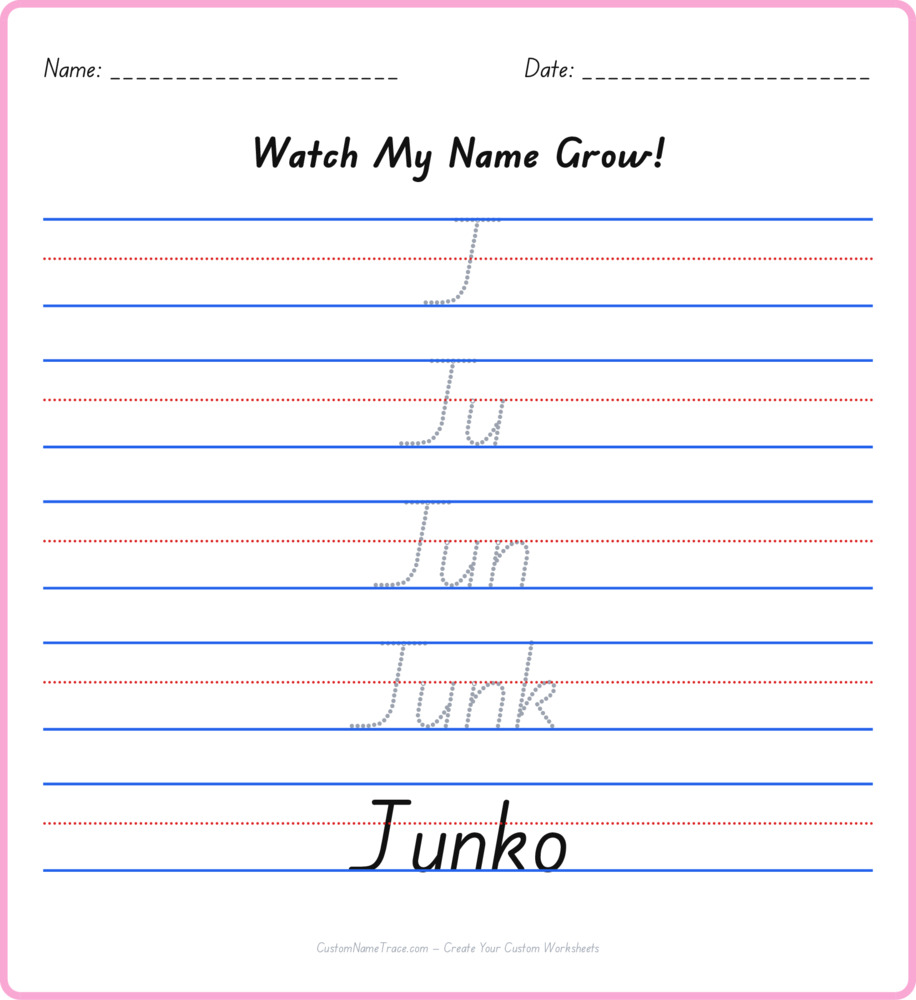 Free Junko custom name tracing - pyramid free worksheet