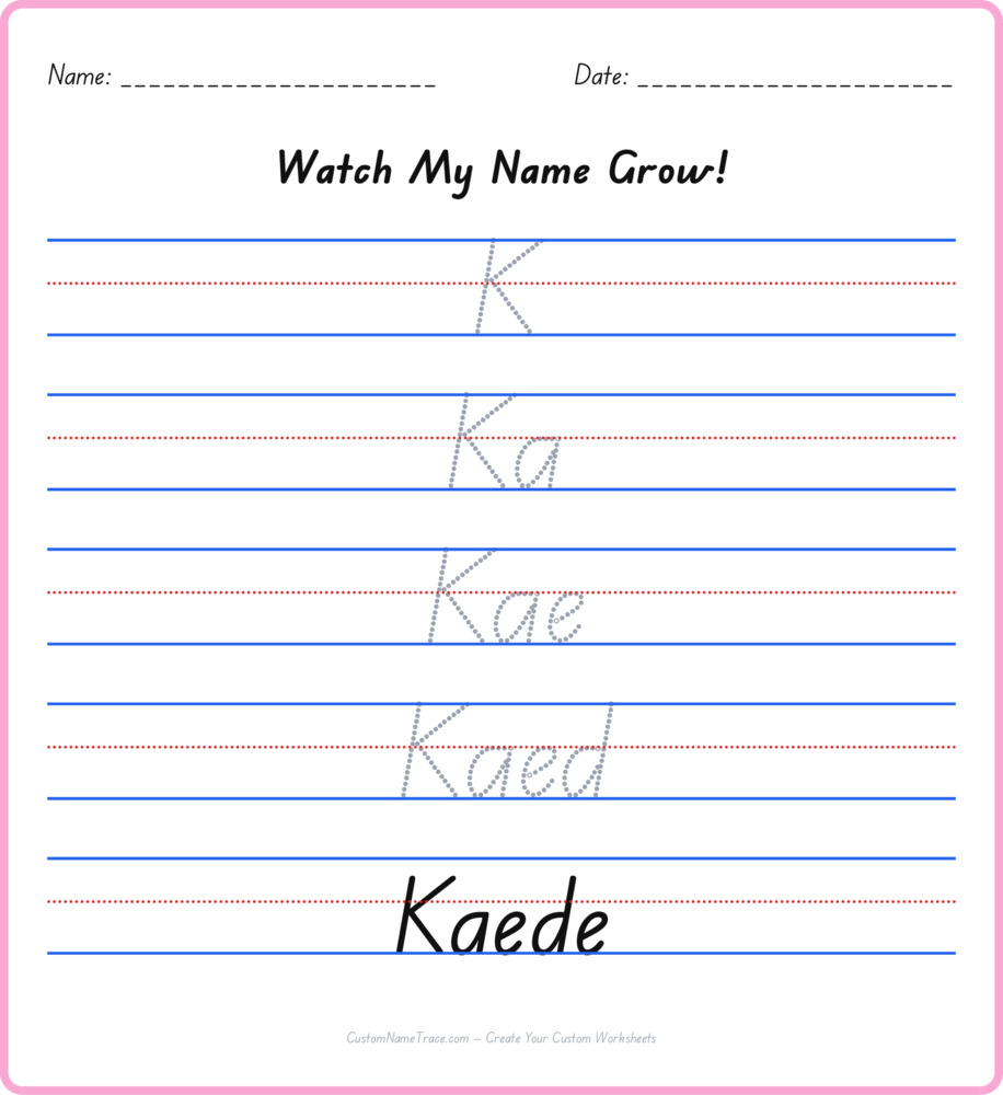 Free Kaede custom name tracing - pyramid free worksheet