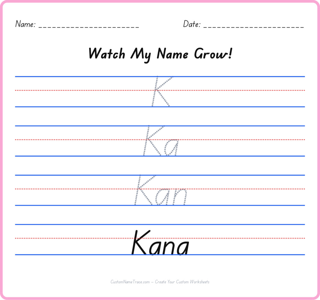 Free Kana custom name tracing - pyramid free worksheet