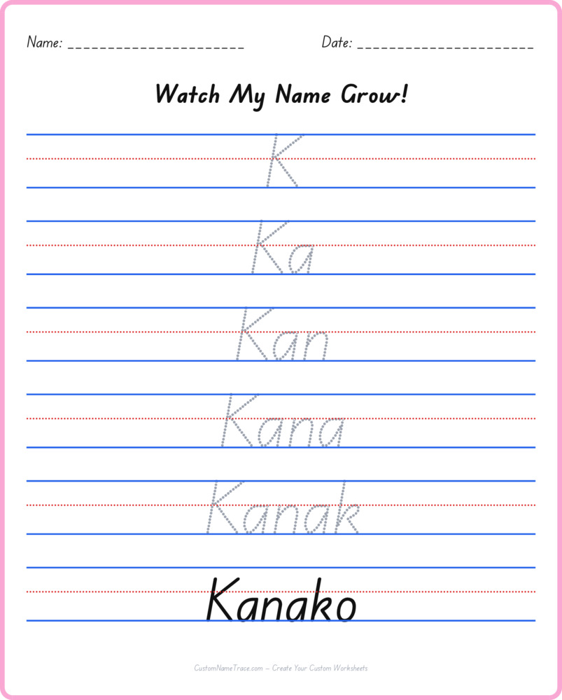 Free Kanako custom name tracing - pyramid free worksheet