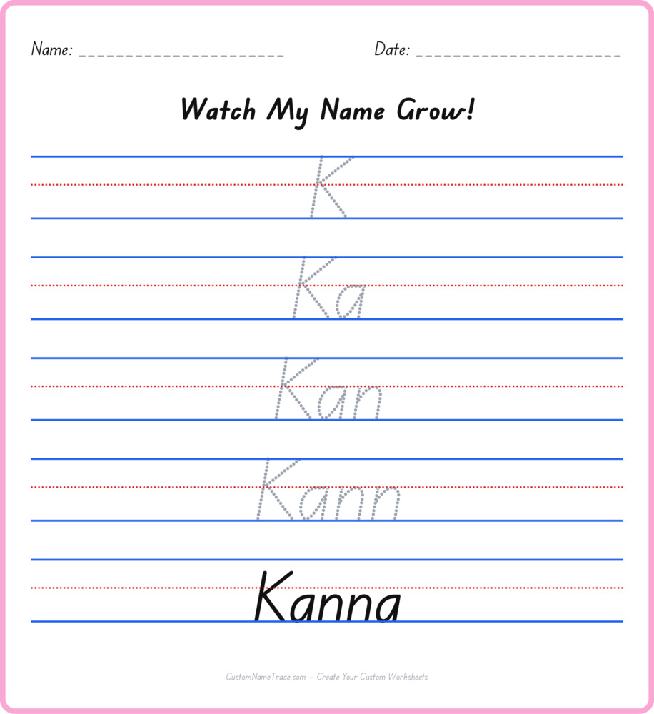 Free Kanna custom name tracing - pyramid free worksheet