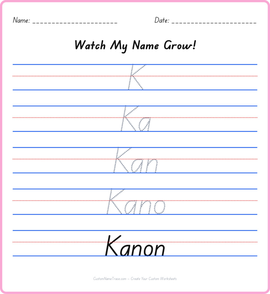 Free Kanon custom name tracing - pyramid free worksheet