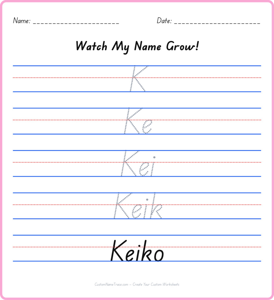 Free Keiko custom name tracing - pyramid free worksheet