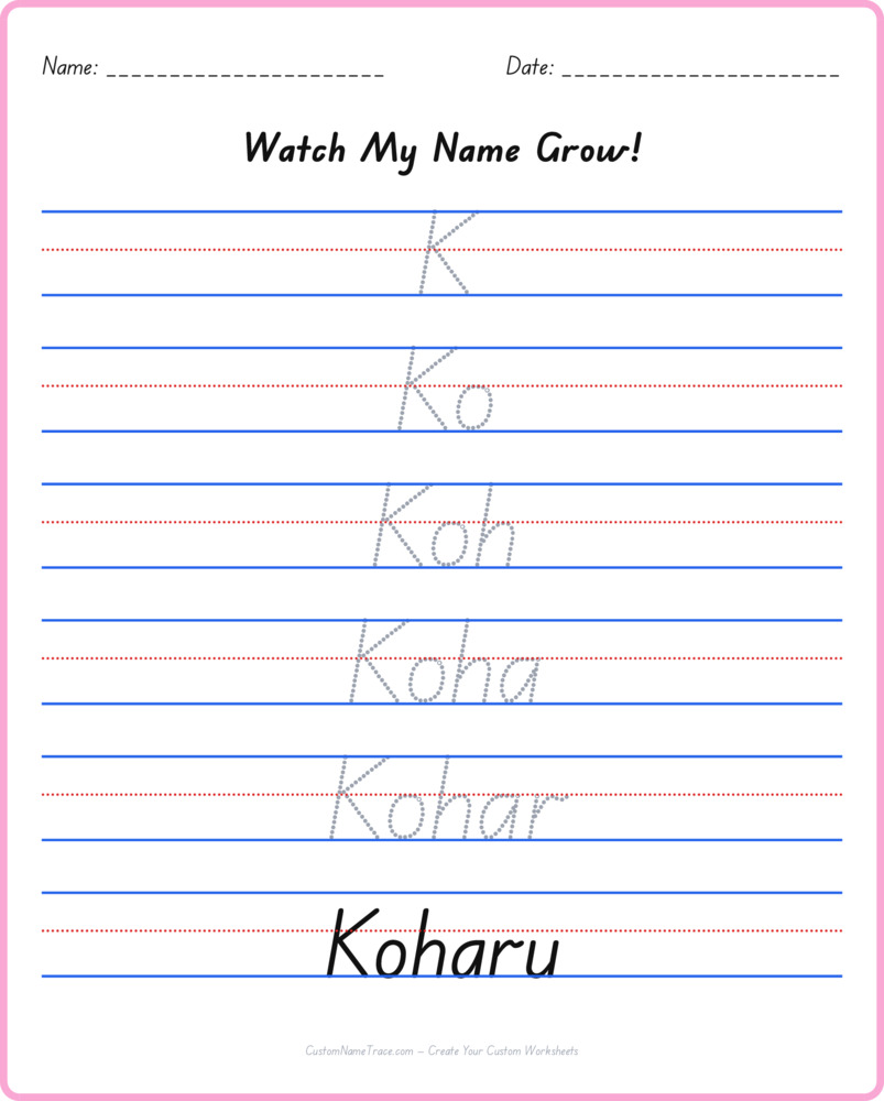 Free Koharu custom name tracing - pyramid free worksheet