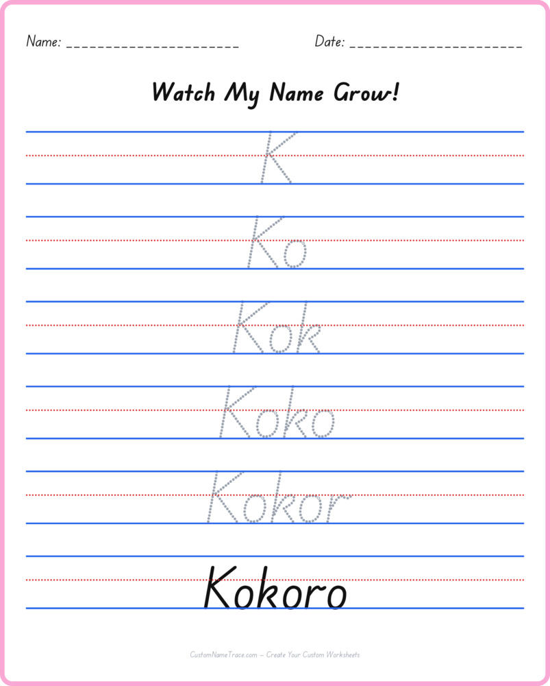 Free Kokoro custom name tracing - pyramid free worksheet