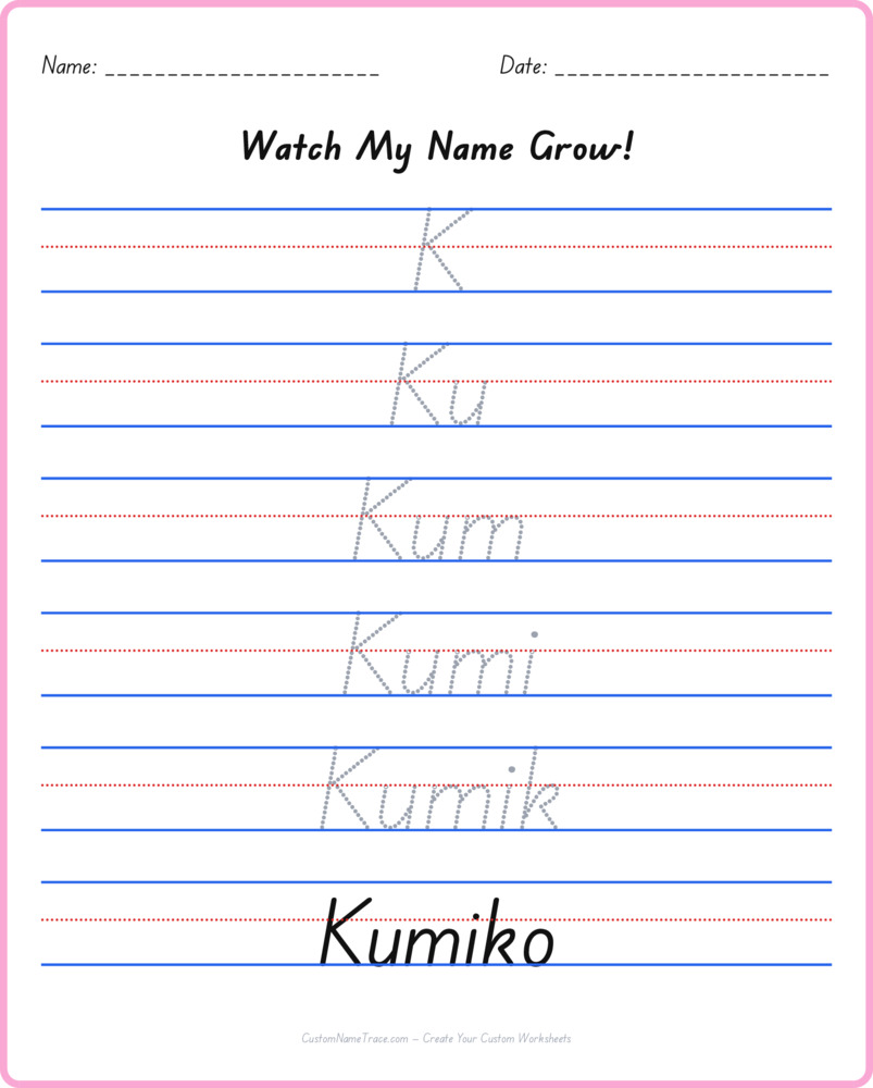 Free Kumiko custom name tracing - pyramid free worksheet