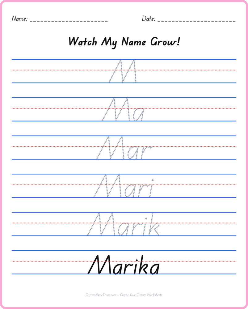 Free Marika custom name tracing - pyramid free worksheet