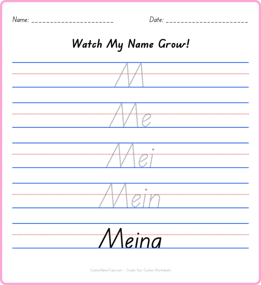 Free Meina custom name tracing - pyramid free worksheet