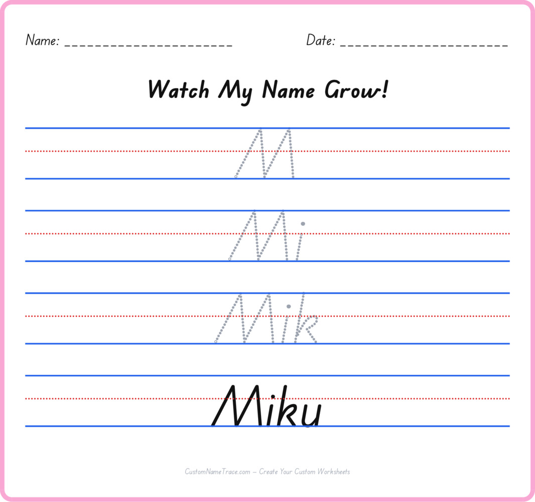 Free Miku custom name tracing - pyramid free worksheet
