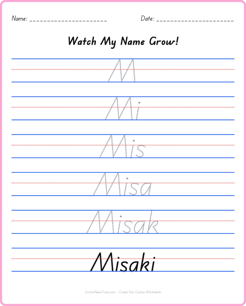 Free Misaki custom name tracing - pyramid free worksheet