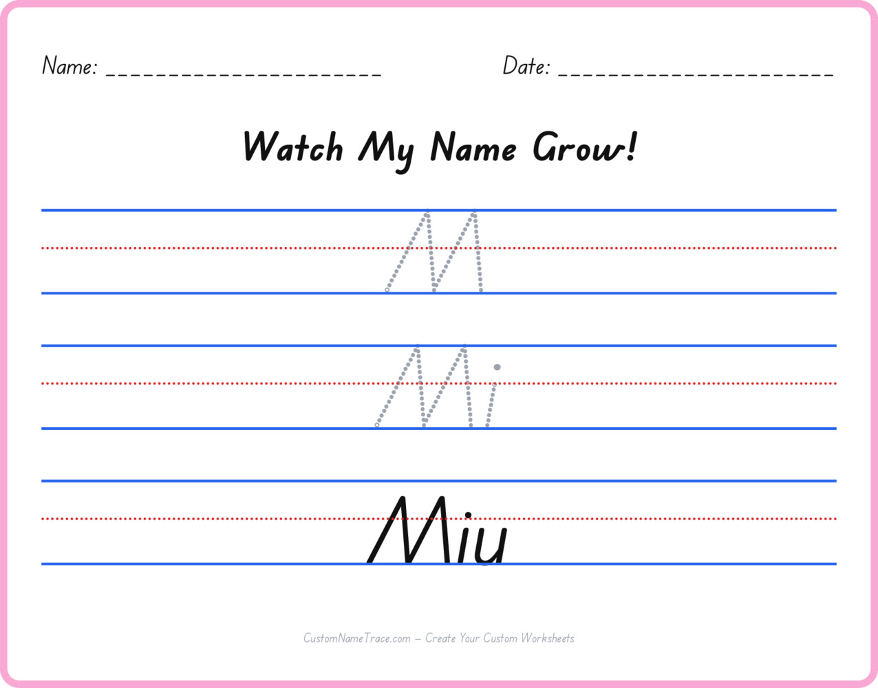 Free Miu custom name tracing - pyramid free worksheet