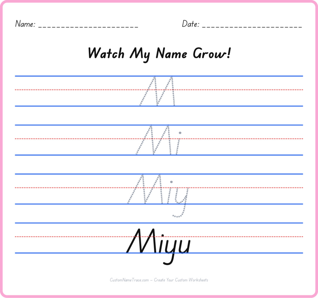Free Miyu custom name tracing - pyramid free worksheet