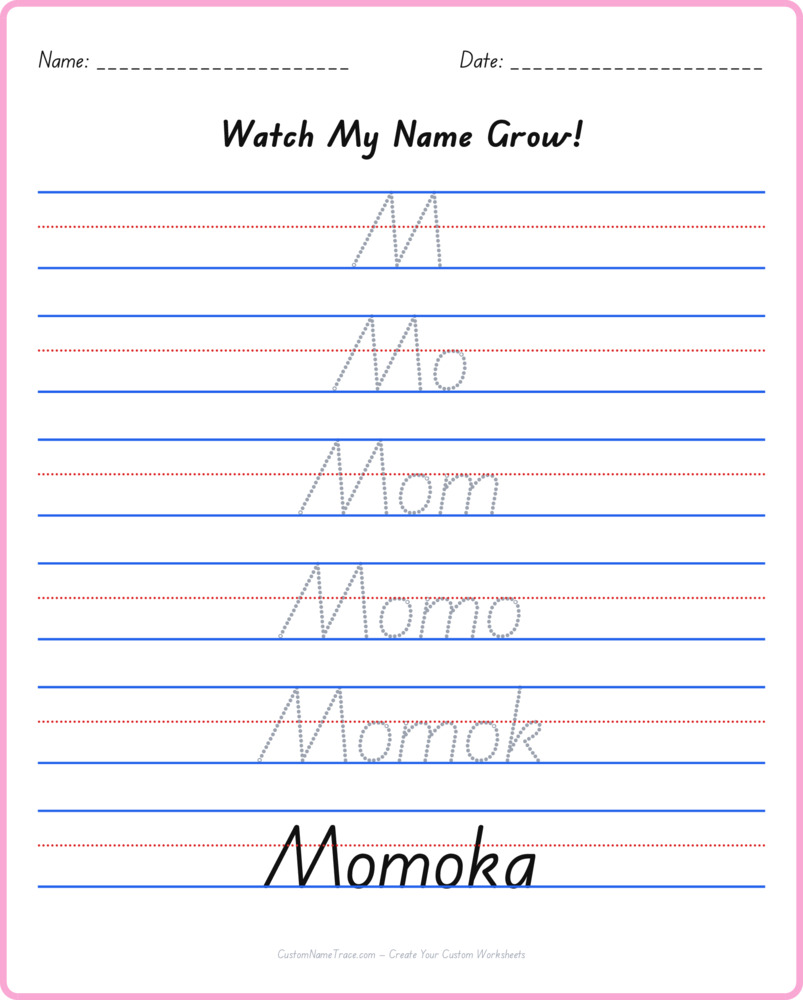 Free Momoka custom name tracing - pyramid free worksheet