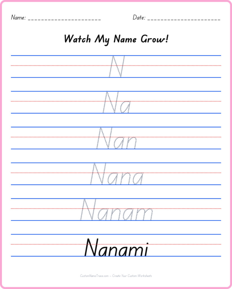 Free Nanami custom name tracing - pyramid free worksheet