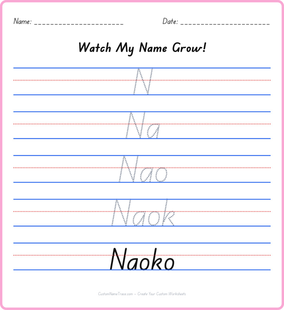 Free Naoko custom name tracing - pyramid free worksheet
