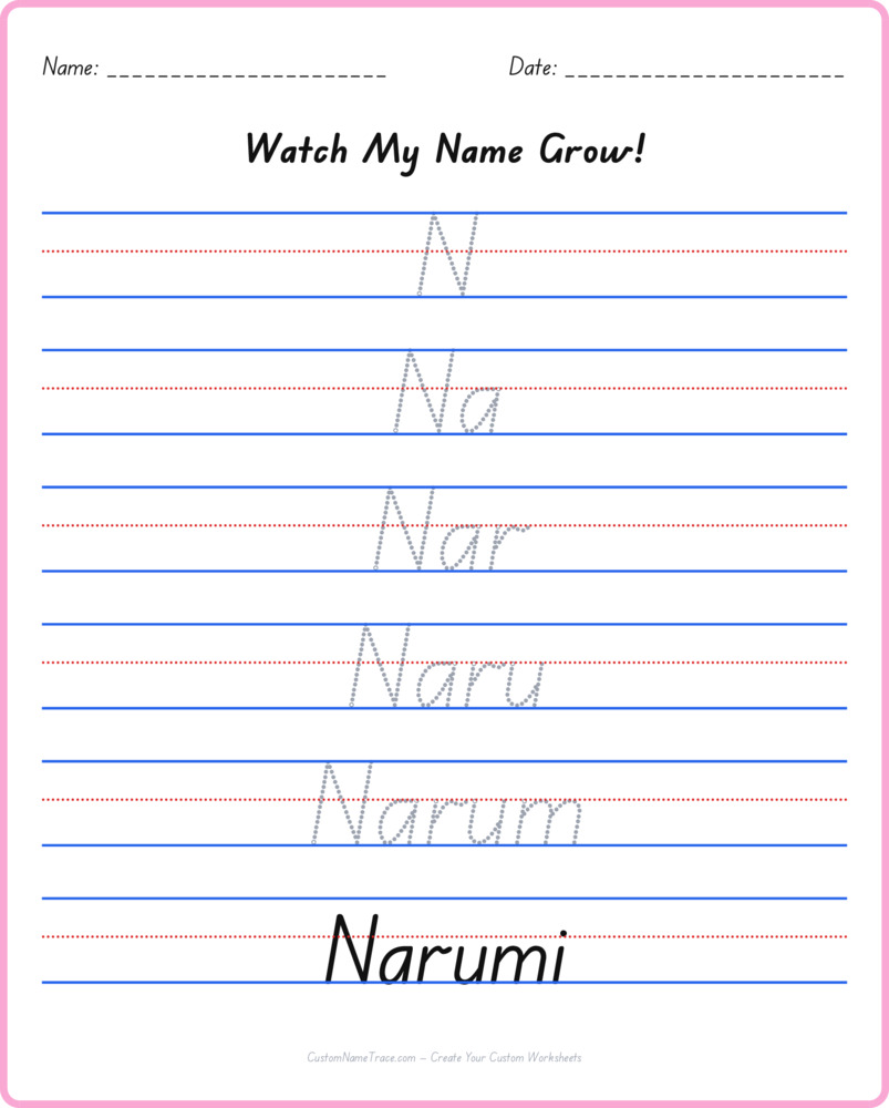 Free Narumi custom name tracing - pyramid free worksheet