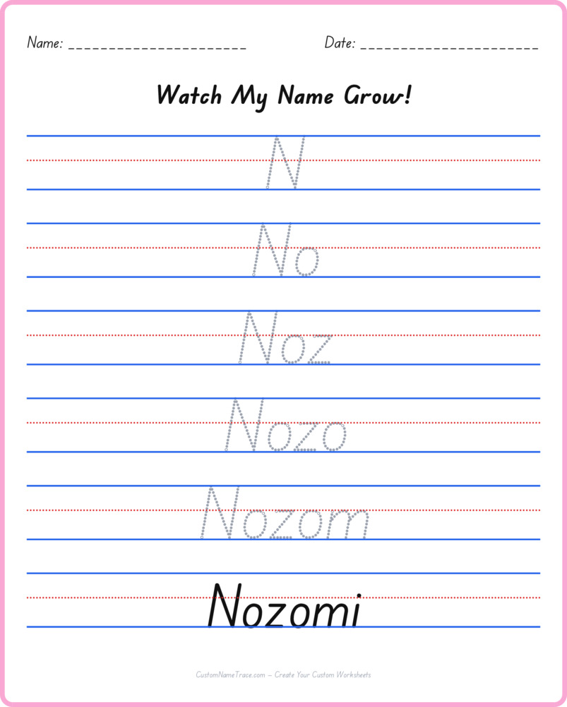 Free Nozomi custom name tracing - pyramid free worksheet