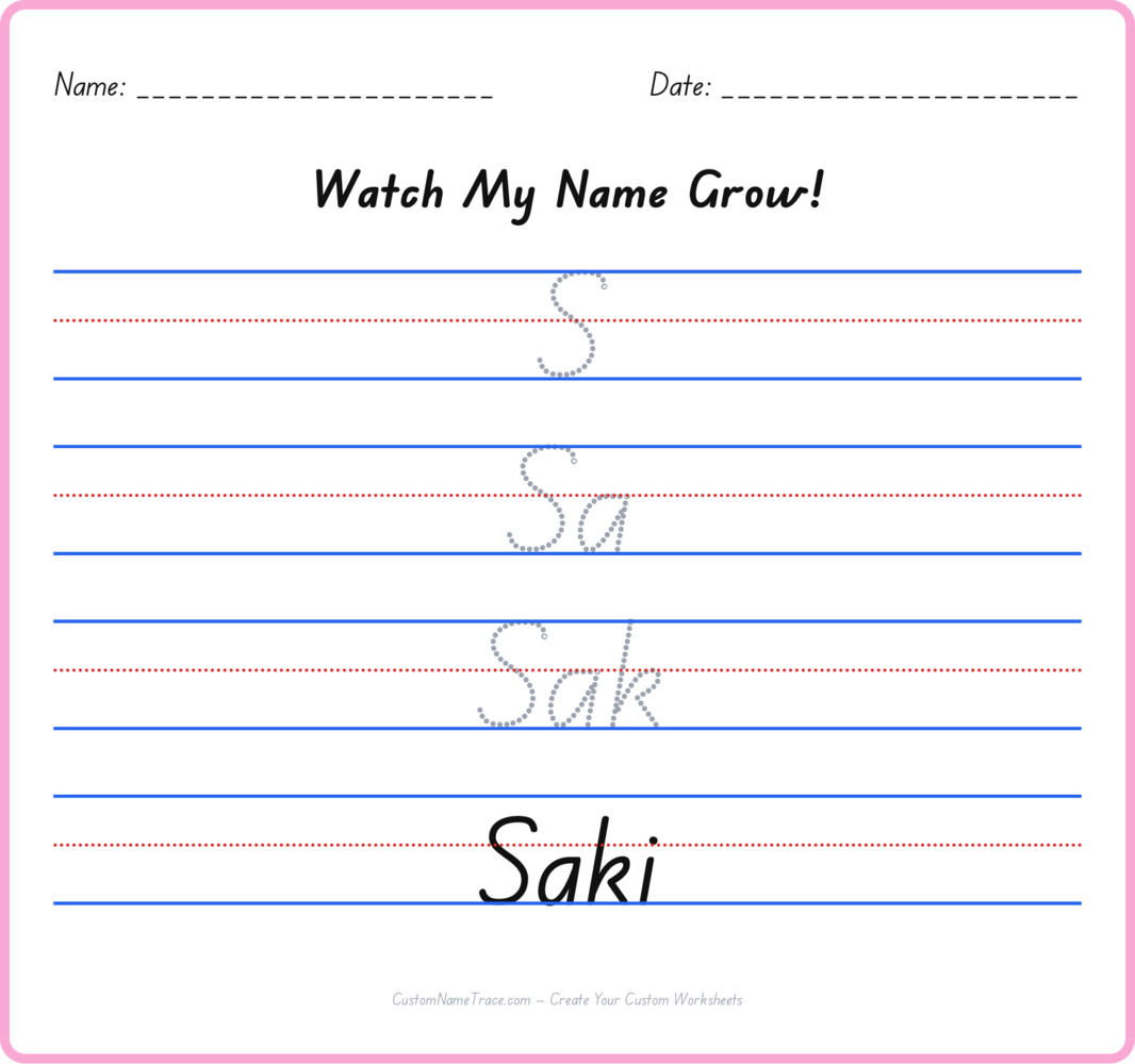 Free Saki custom name tracing - pyramid free worksheet