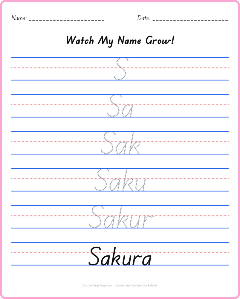 Free Sakura custom name tracing - pyramid free worksheet