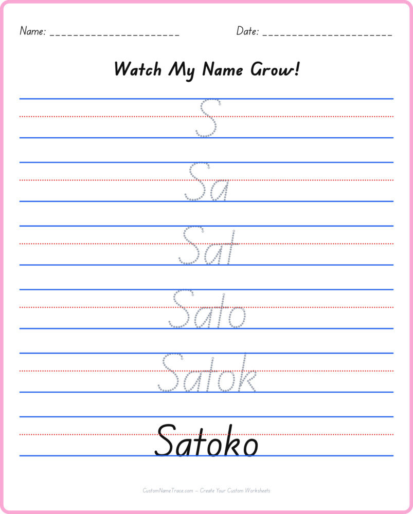 Free Satoko custom name tracing - pyramid free worksheet