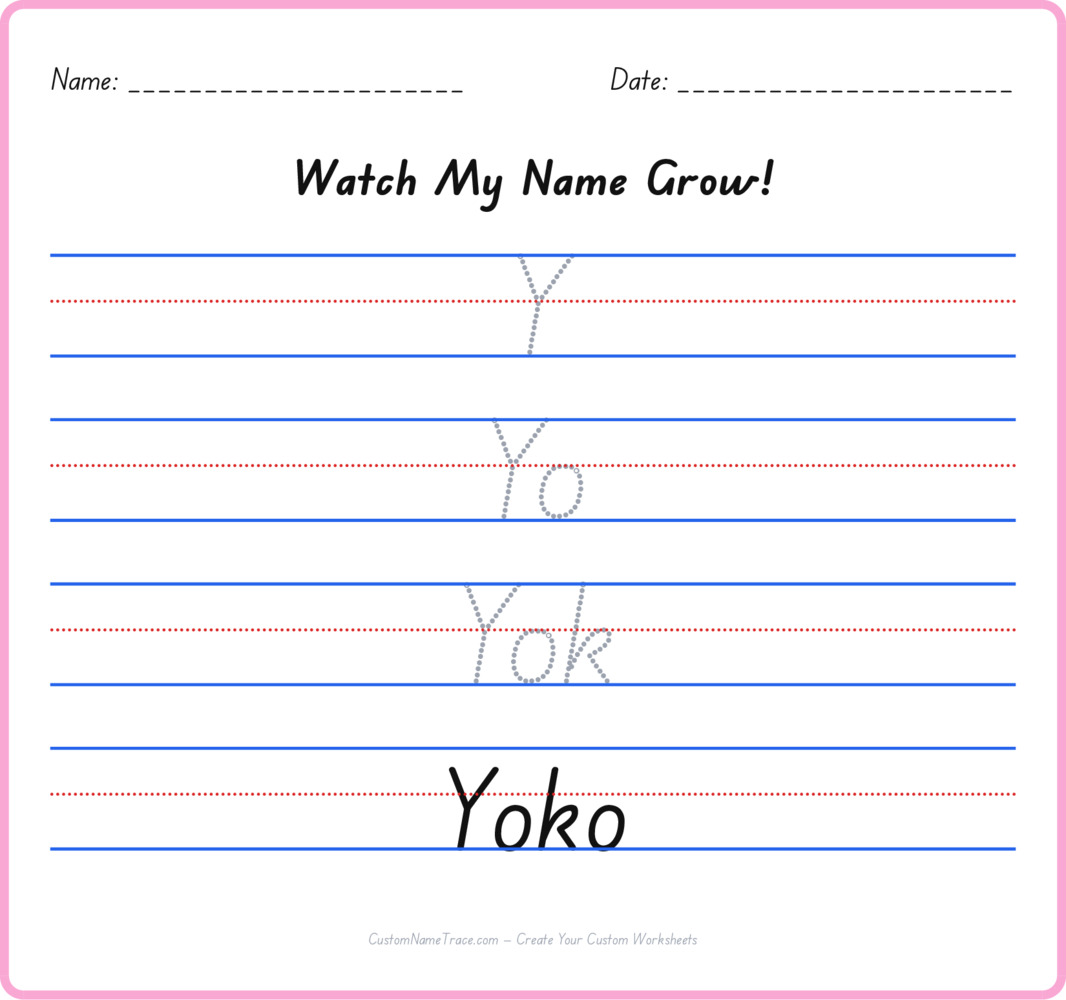 Free Yoko custom name tracing - pyramid free worksheet