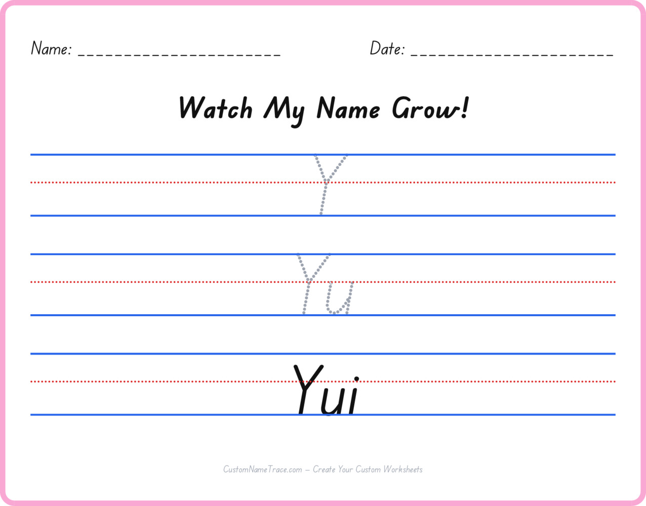 Free Yui custom name tracing - pyramid free worksheet