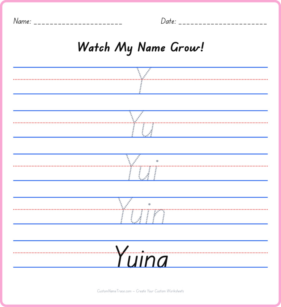 Free Yuina custom name tracing - pyramid free worksheet