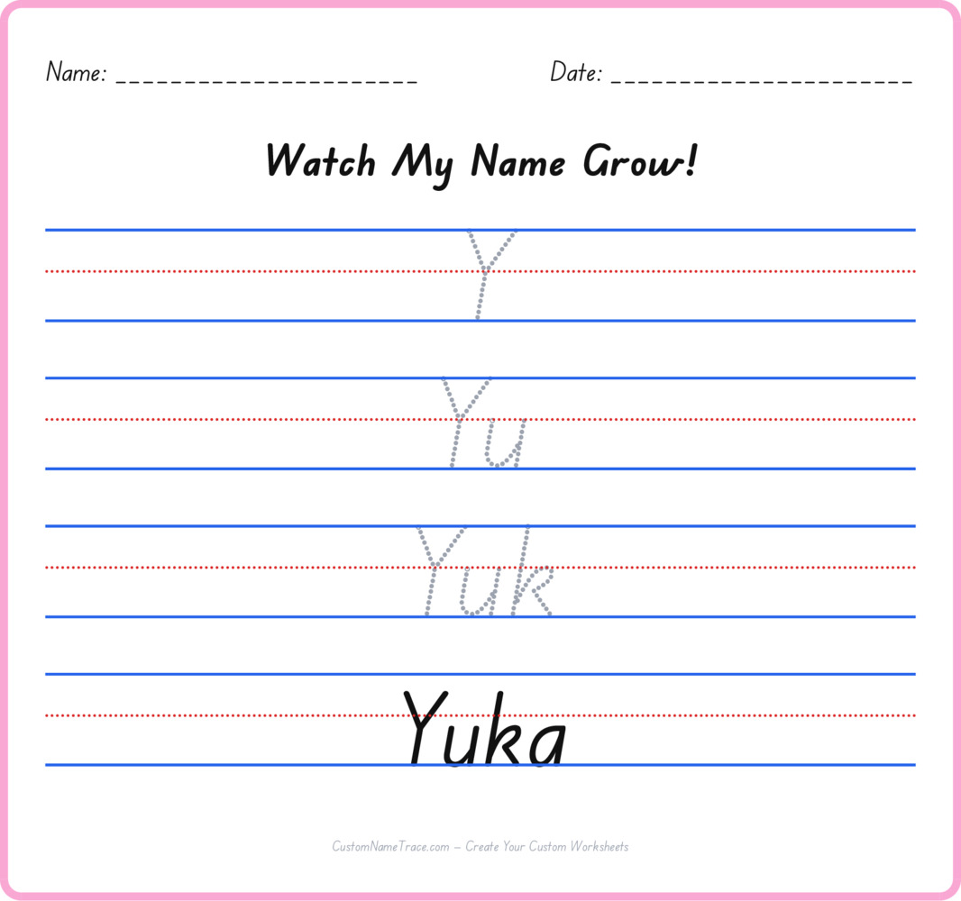 Free Yuka custom name tracing - pyramid free worksheet
