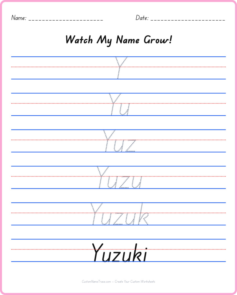 Free Yuzuki custom name tracing - pyramid free worksheet