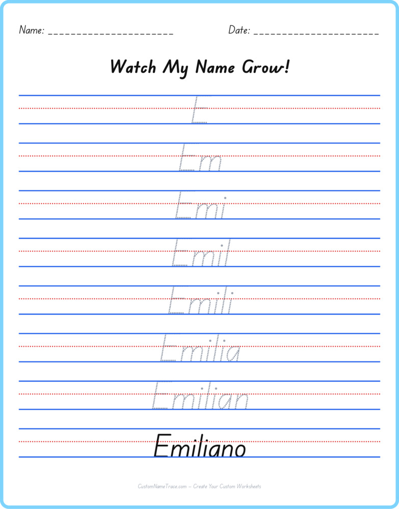 Free Emiliano custom name tracing - pyramid free worksheet