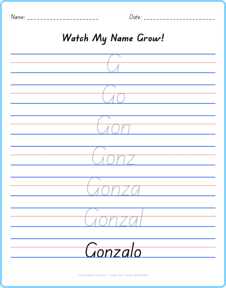 Free Gonzalo custom name tracing - pyramid free worksheet