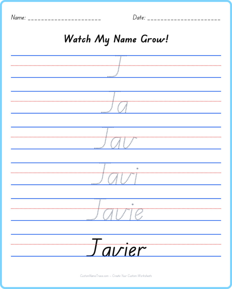 Free Javier custom name tracing - pyramid free worksheet