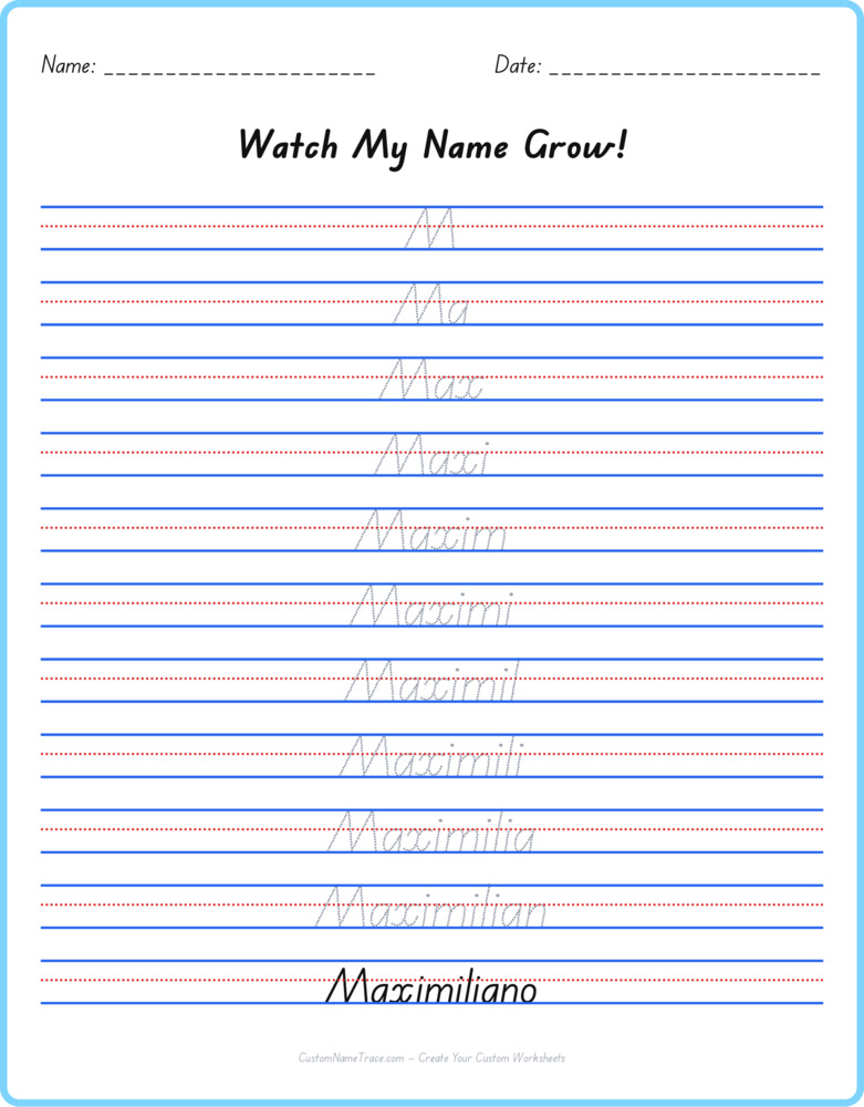 Free Maximiliano custom name tracing - pyramid free worksheet