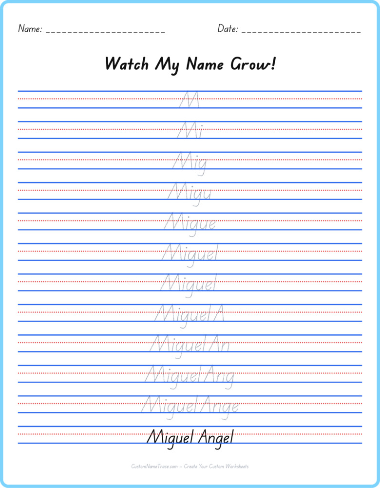 Free Miguel Angel custom name tracing - pyramid free worksheet