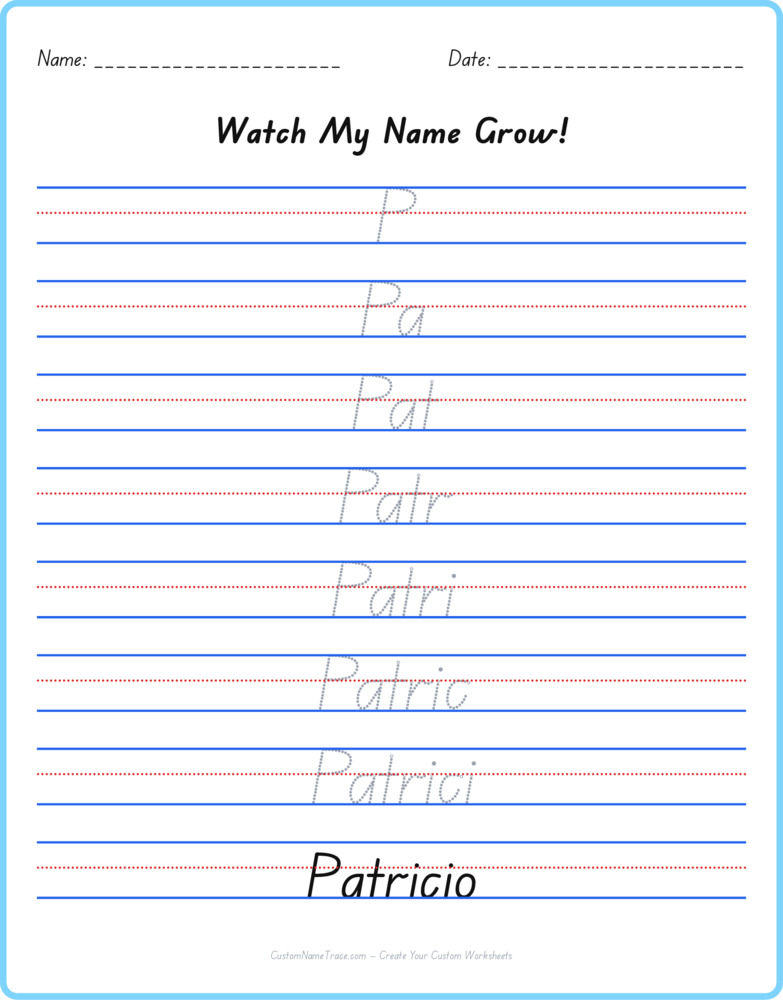 Free Patricio custom name tracing - pyramid free worksheet