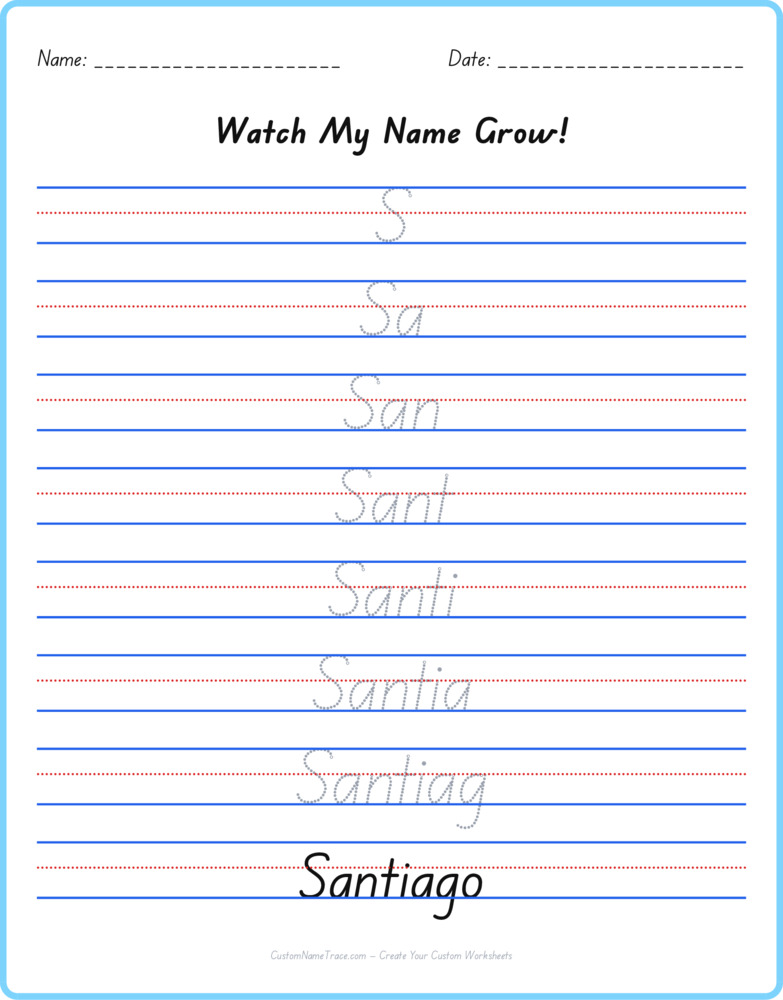 Free Santiago custom name tracing - pyramid free worksheet
