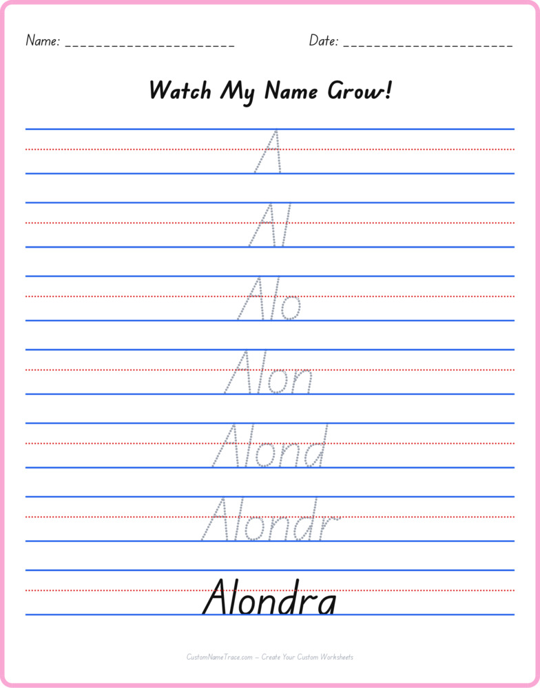 Free Alondra custom name tracing - pyramid free worksheet
