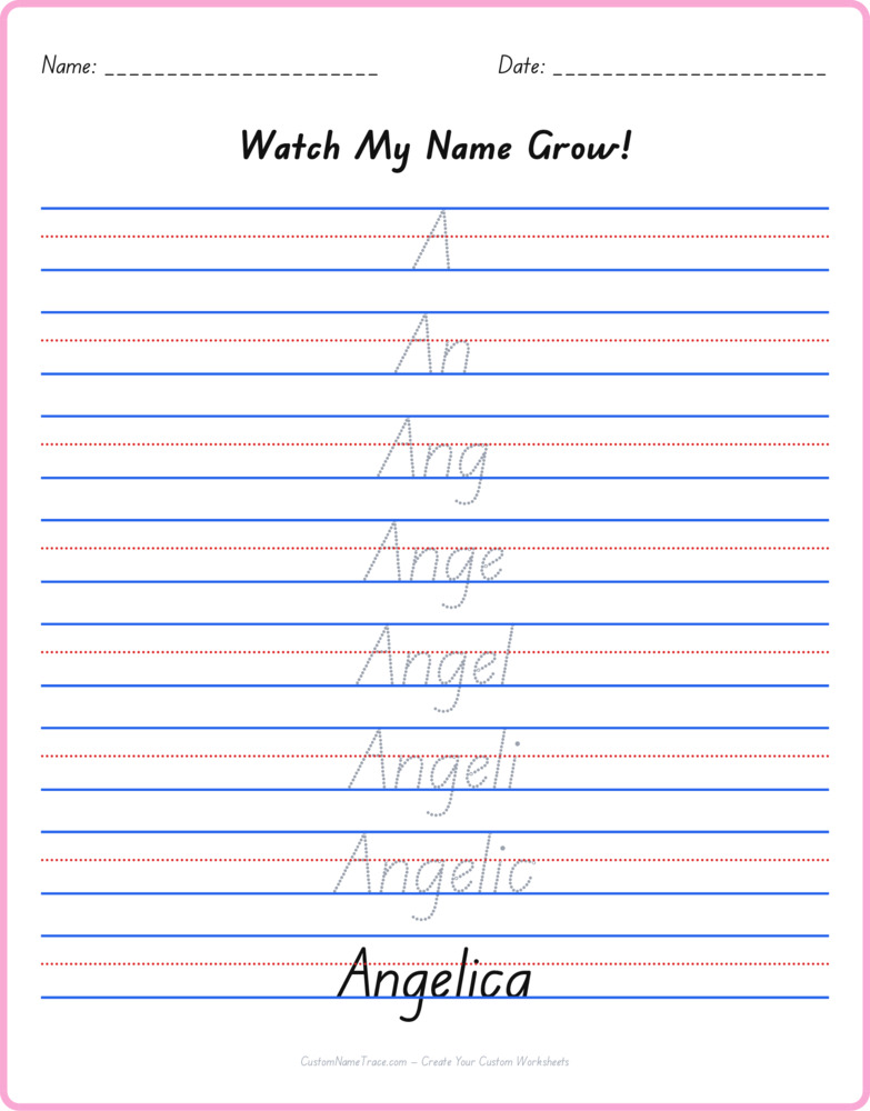 Free Angelica custom name tracing - pyramid free worksheet