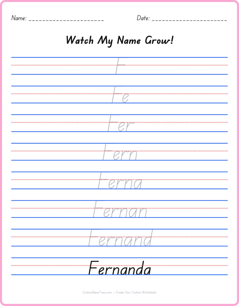 Free Fernanda custom name tracing - pyramid free worksheet