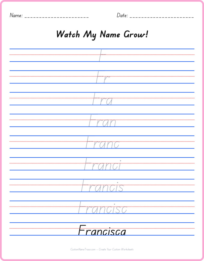 Free Francisca custom name tracing - pyramid free worksheet