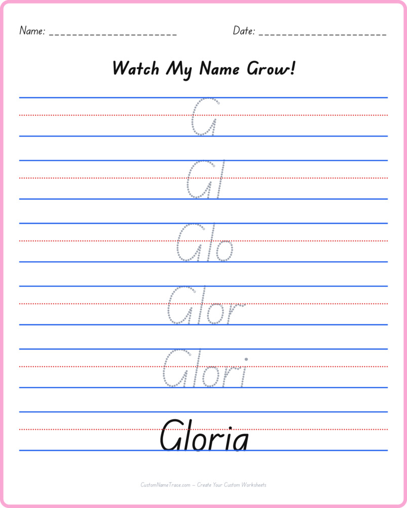 Free Gloria custom name tracing - pyramid free worksheet
