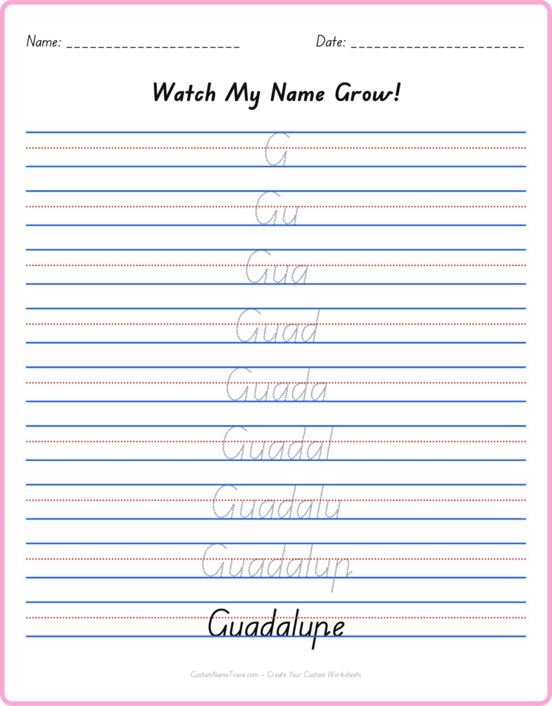 Free Guadalupe custom name tracing - pyramid free worksheet