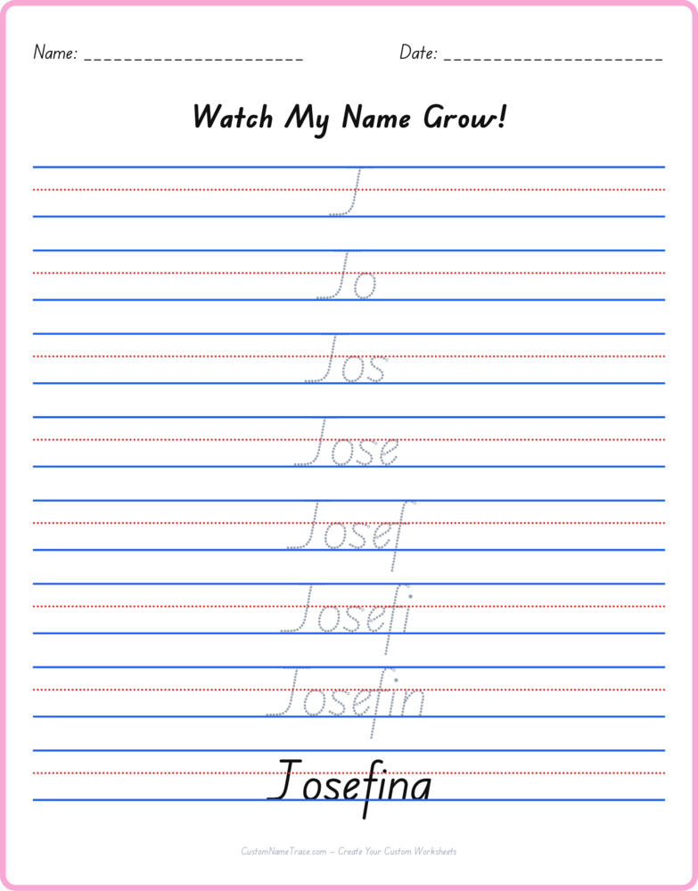 Free Josefina custom name tracing - pyramid free worksheet