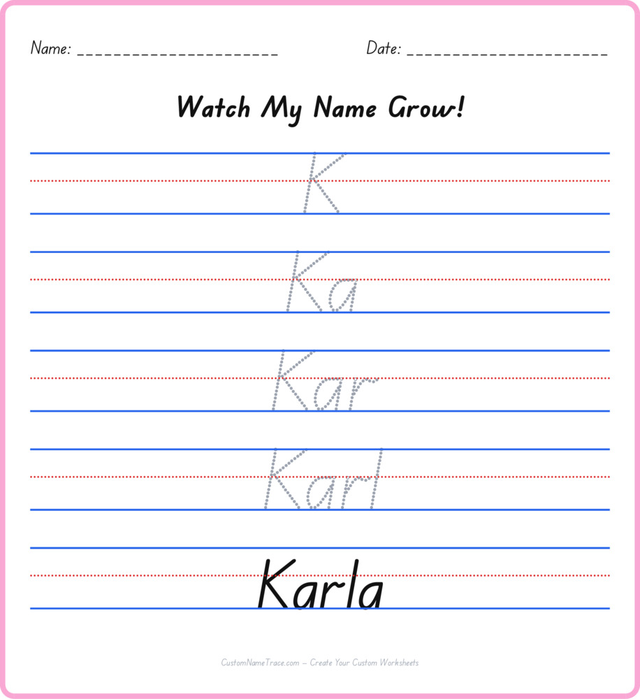 Free Karla custom name tracing - pyramid free worksheet