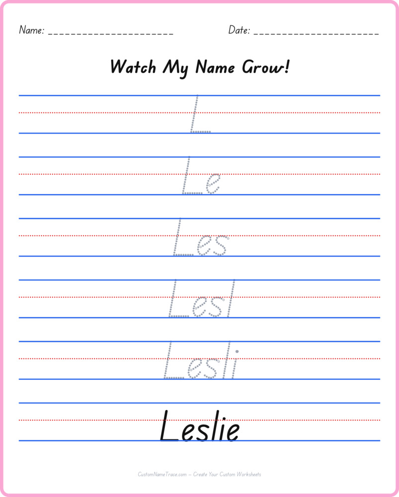 Free Leslie custom name tracing - pyramid free worksheet