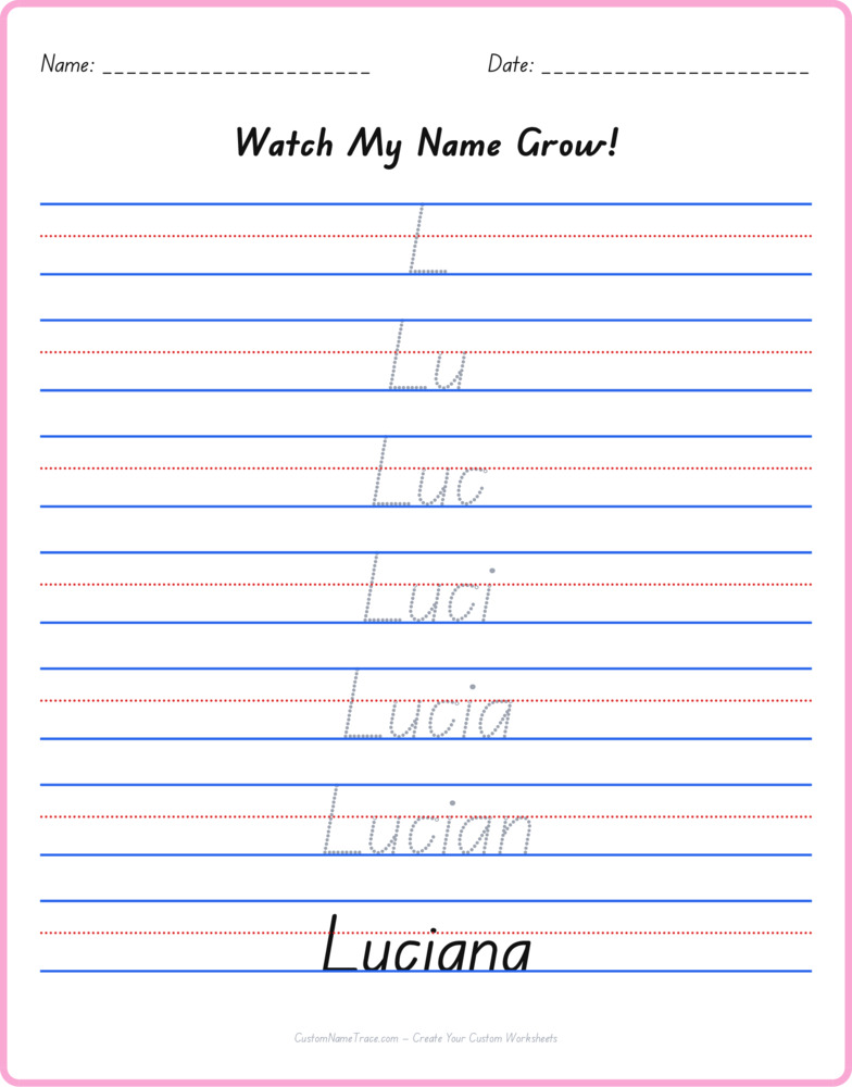 Free Luciana custom name tracing - pyramid free worksheet