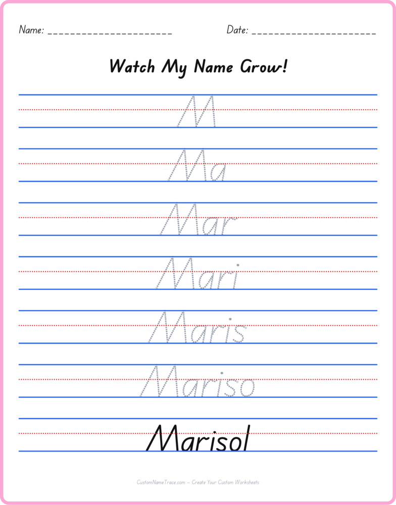 Free Marisol custom name tracing - pyramid free worksheet