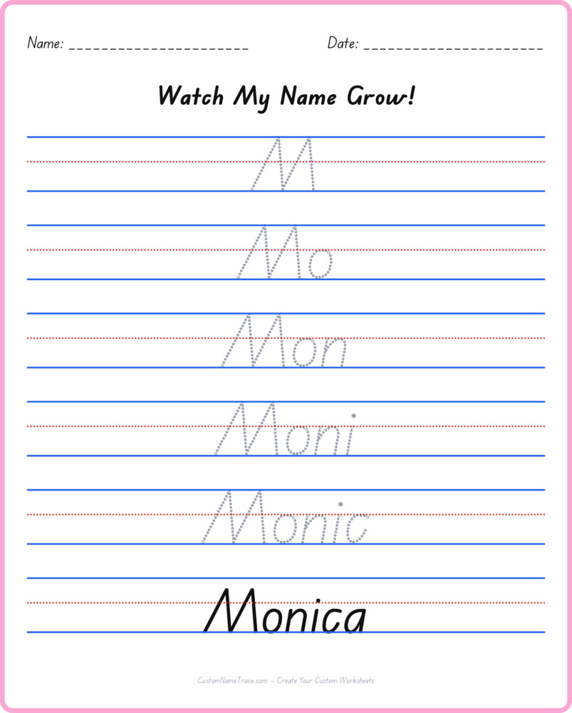 Free Monica custom name tracing - pyramid free worksheet